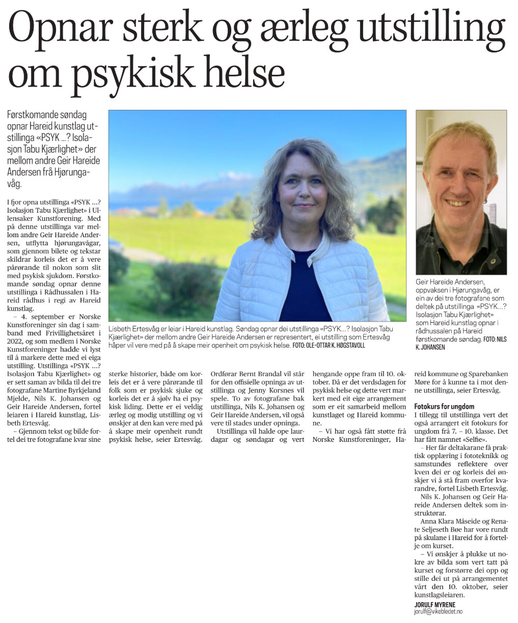 Vikebladet Vestposten intervjuet Lisbeth Ertesvåg før utstillingen på Hareid 2022